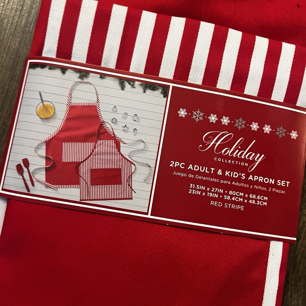 Holiday Collection 2‎ Pc Adult And Kids Apron Set Red White New